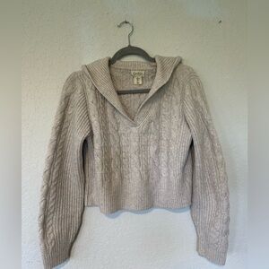 Academic Preppy Cozy Cable-Knit V-Neck Hooded Sweater - Cream Color